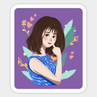 illustration girl with blonde hair Sticker